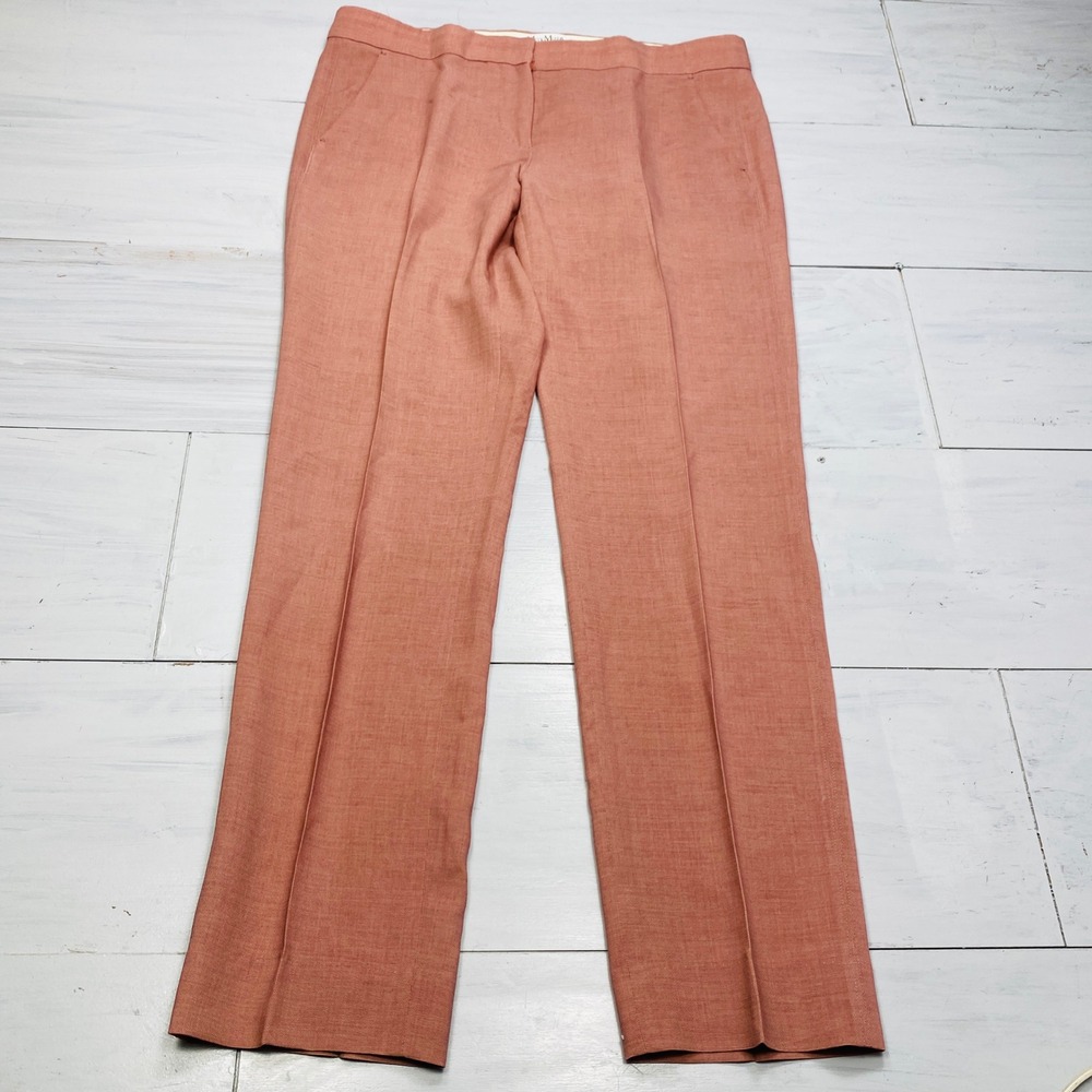 Max Mara Virgin Wool Trousers Women 10 Coral Pink Straight Leg Dress Pants Italy